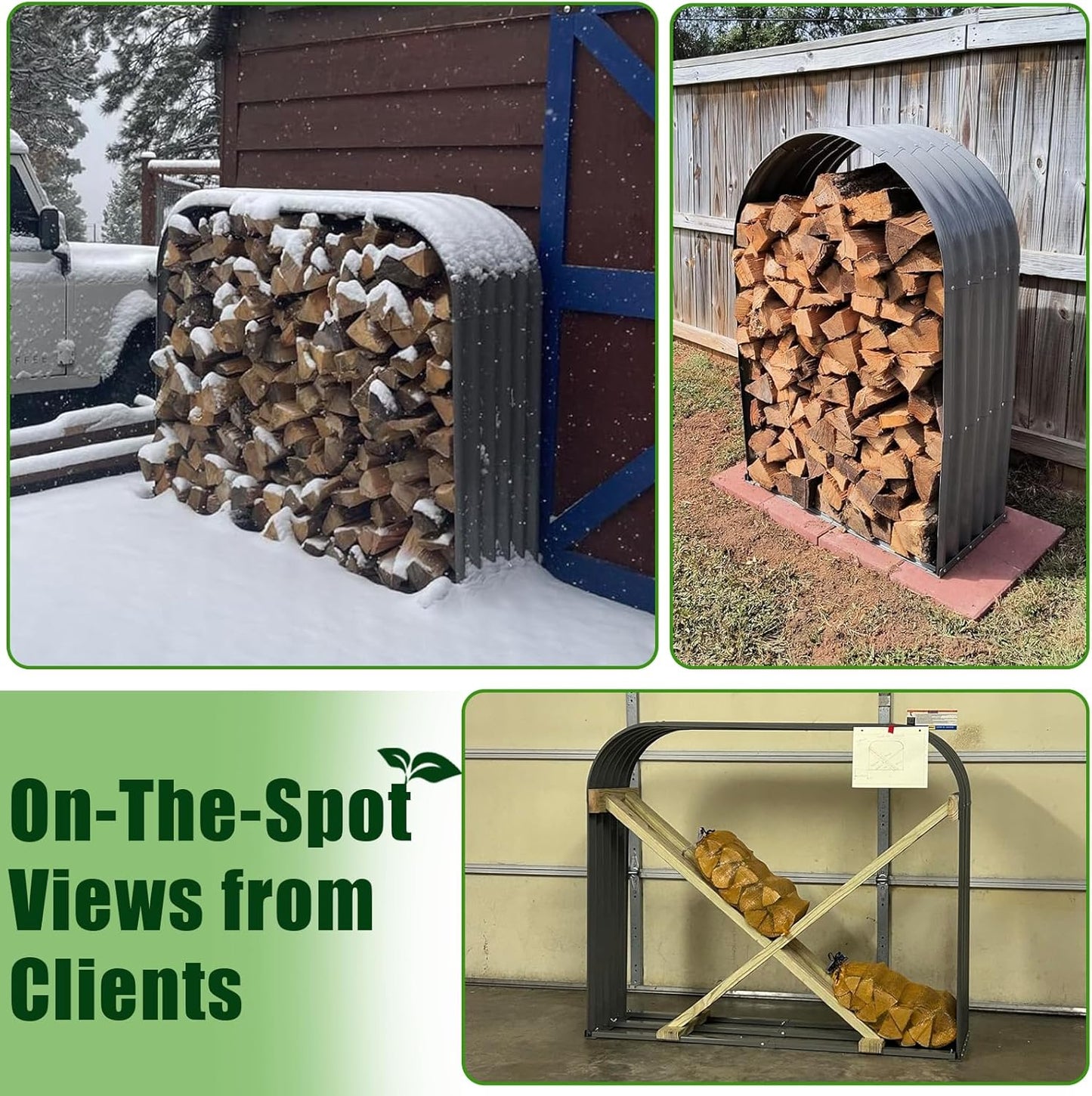Set of 4:18"D x 54"W x 43"H,24cube feet,Heavy Duty Log Holder, Galvanized Steel Firewood Storage Shed