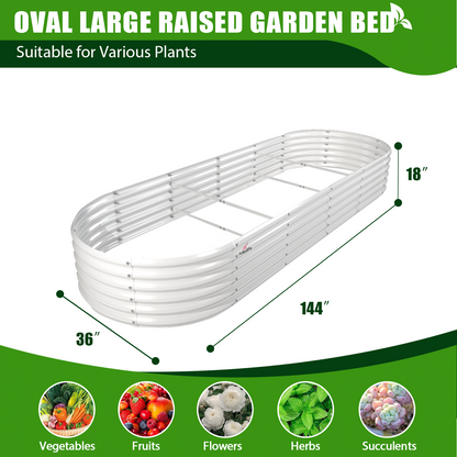 40%OFF! Set of 6: 12x3x1.5ft Oval Modular Metal Raised Garden Bed (White)