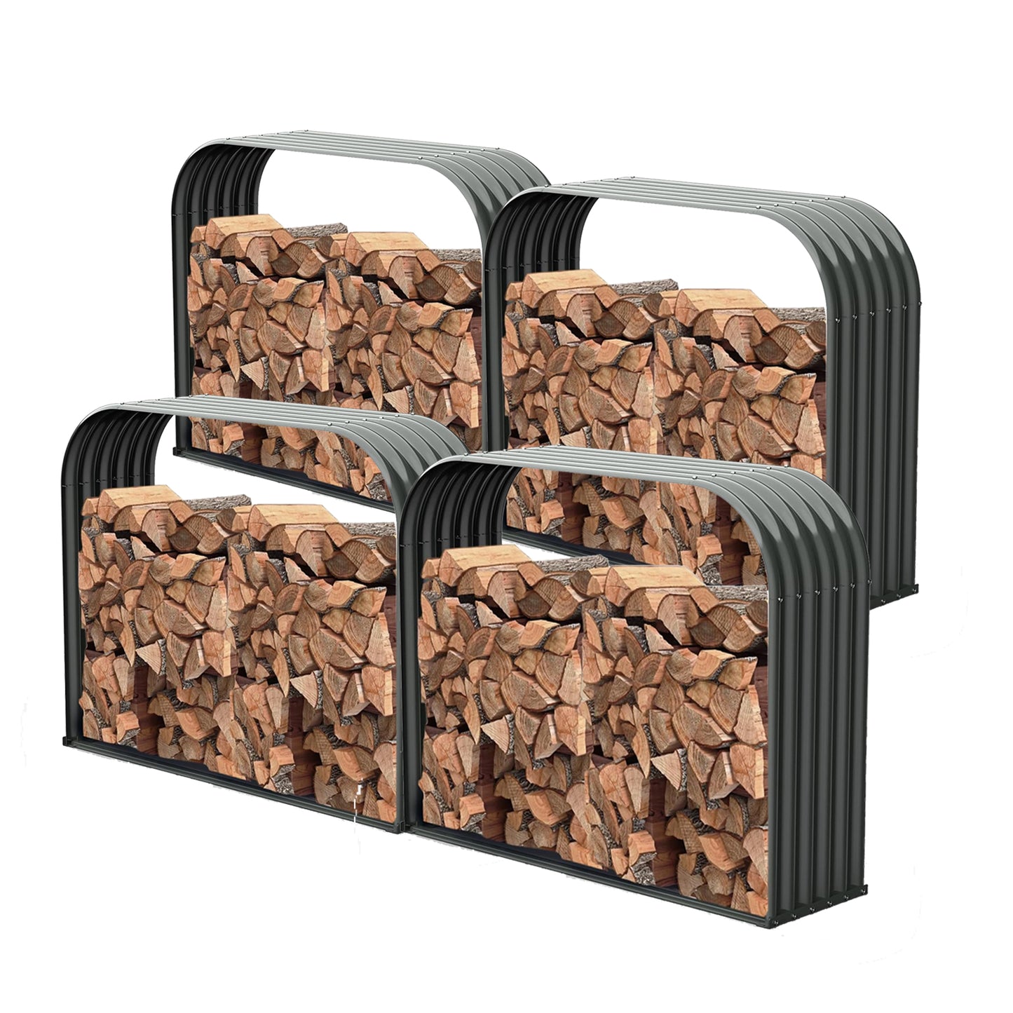 Set of 4:18"D x 54"W x 43"H,24cube feet,Heavy Duty Log Holder, Galvanized Steel Firewood Storage Shed