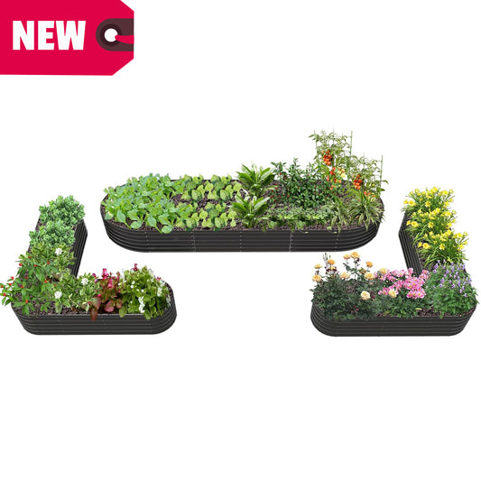 Set of 3: 144''x36''x18'' & 81''x81''x18'' Raised Garden Beds Layout(Grey/White)