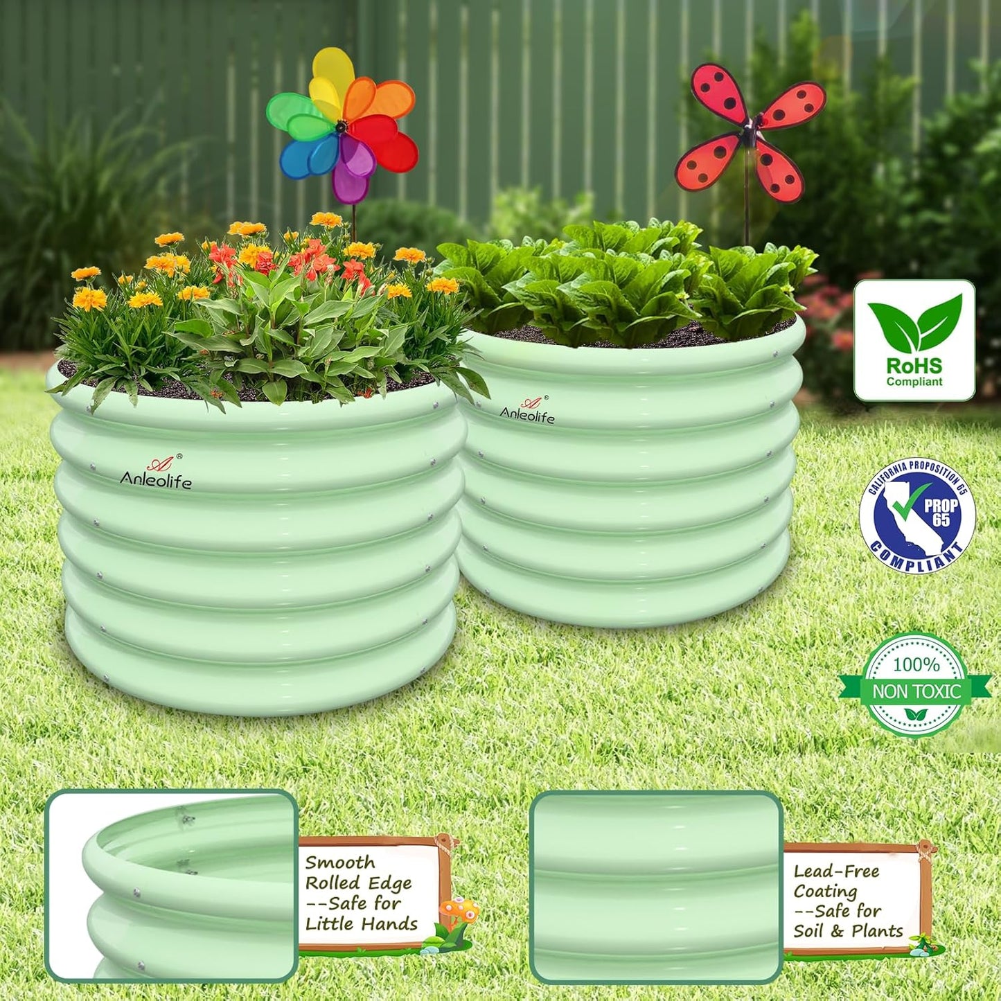 Garden Play – 24''x18'' Round Raised Garden Beds for Kids (4 packs)