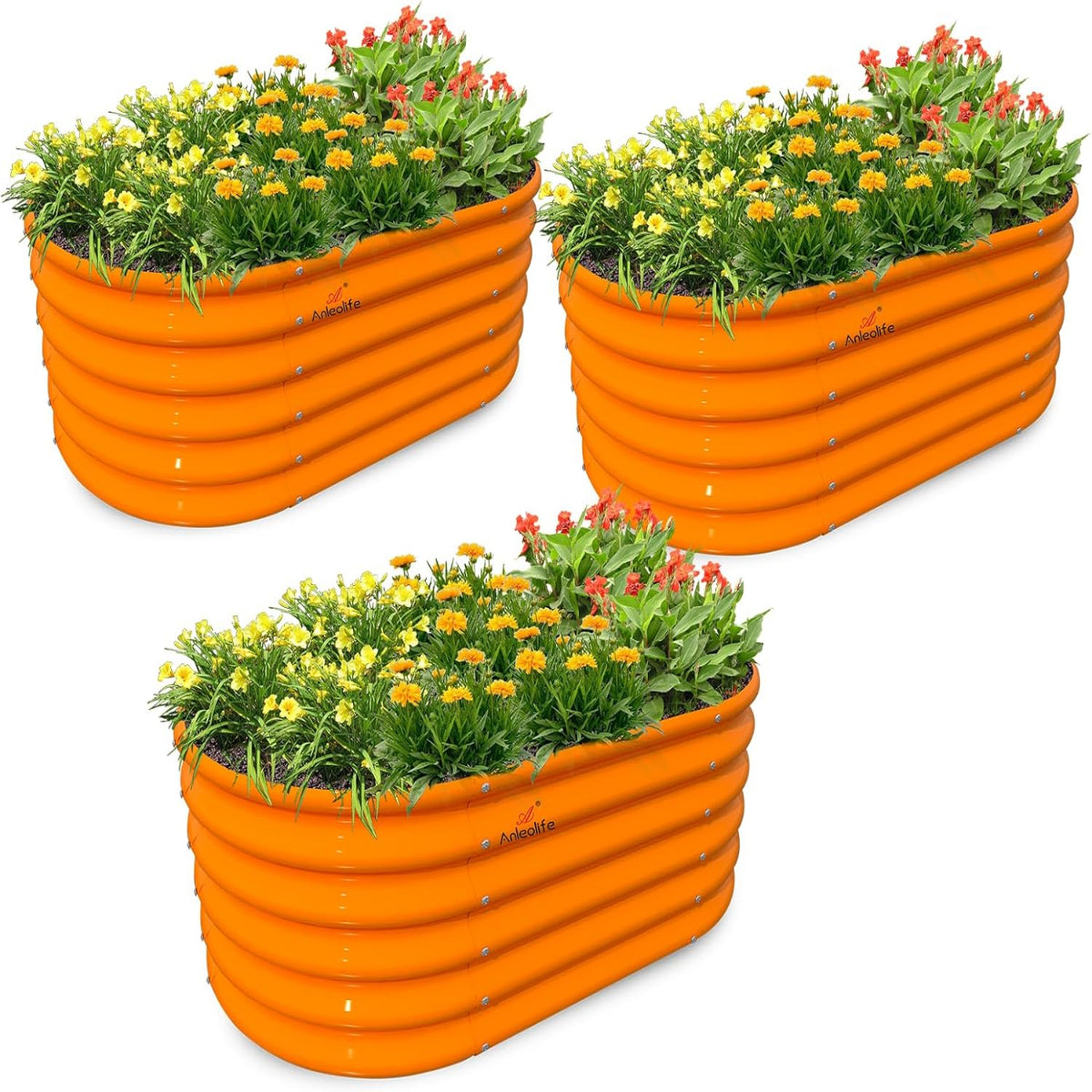 Garden Play – 40''x24''x18'' Oval Raised Garden Beds for Kids (3 packs, Orange)