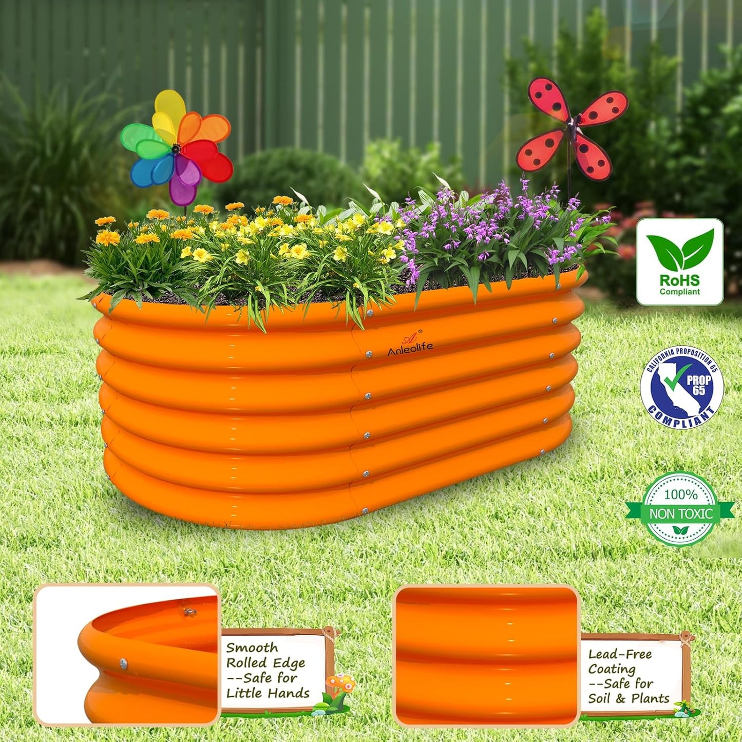 Garden Play – 40''x24''x18'' Oval Raised Garden Beds for Kids (3 packs, Orange)
