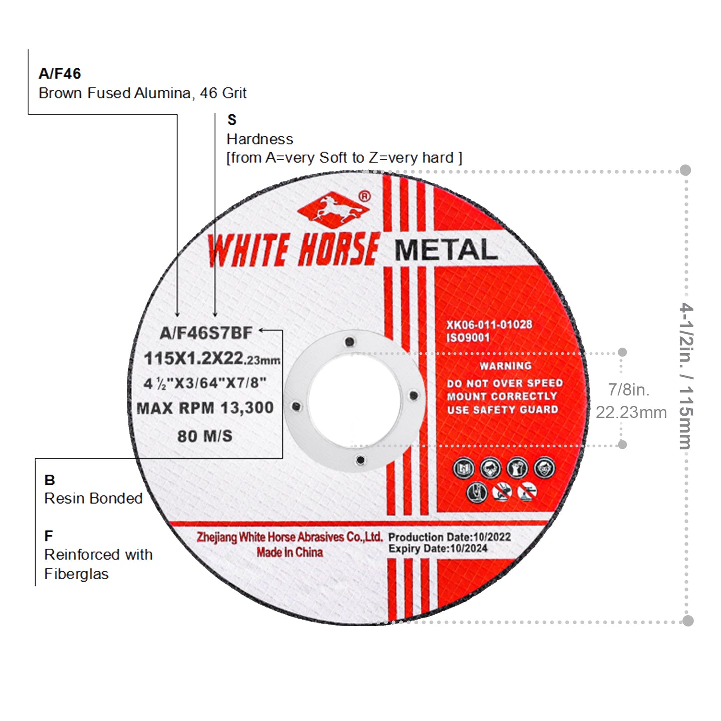 Ultra Thin Cut Off Wheel 4-1/2'' x .045'' x 7/8'' for Metal and Stainless Steel Cutting, Type 1, Angle Grinder Uses (12 PCS)