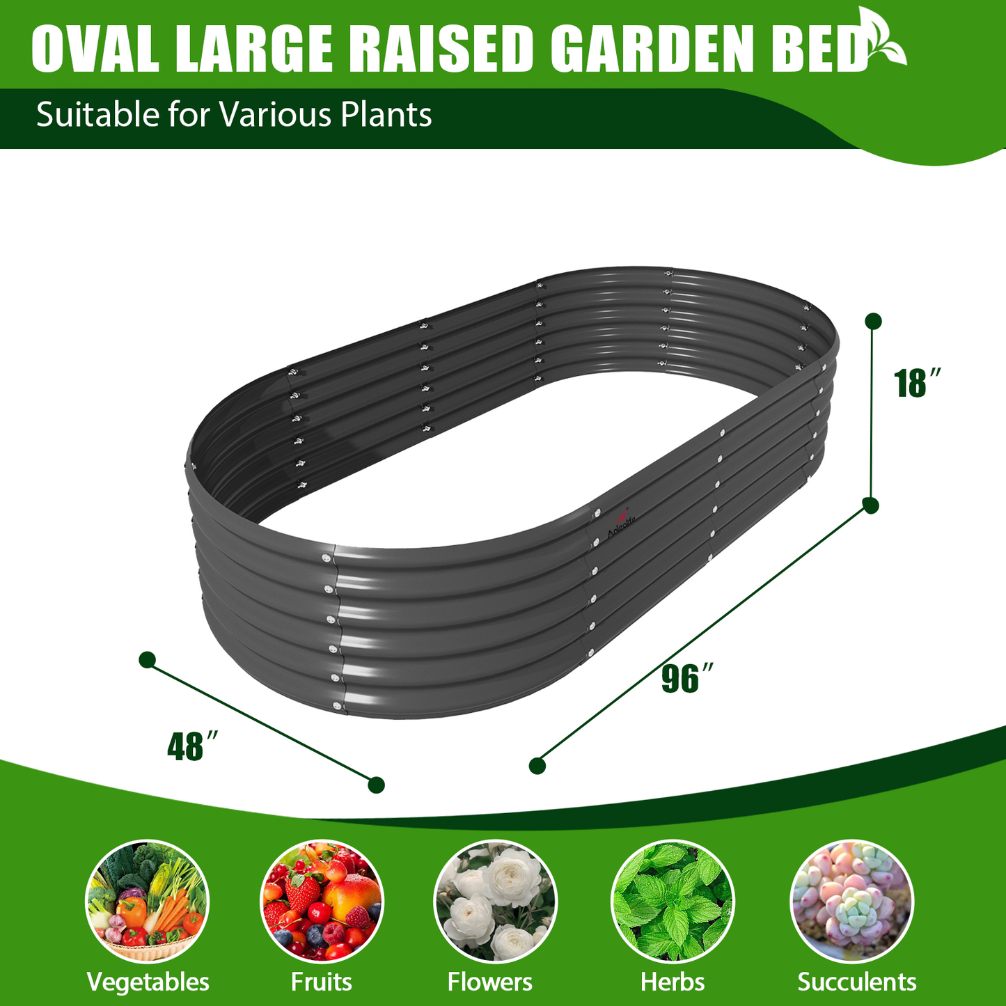 Set of 6: 8x4x1.5ft Oval Modular Sturdy Metal Raised Garden Bed (Grey)