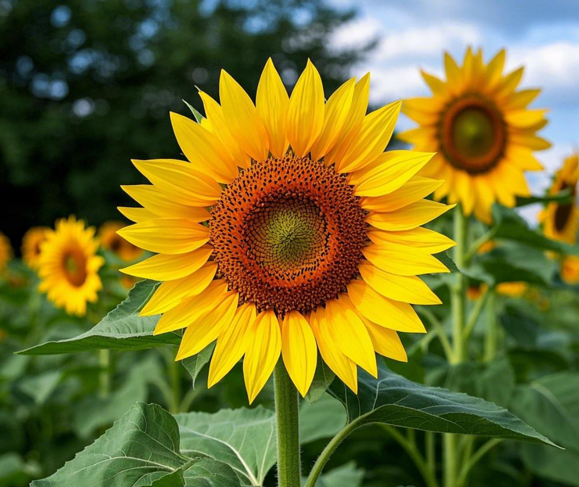 A close-up view of a bright yellow sunflower in full bloom, showcasing its intricate center and vibrant petals.