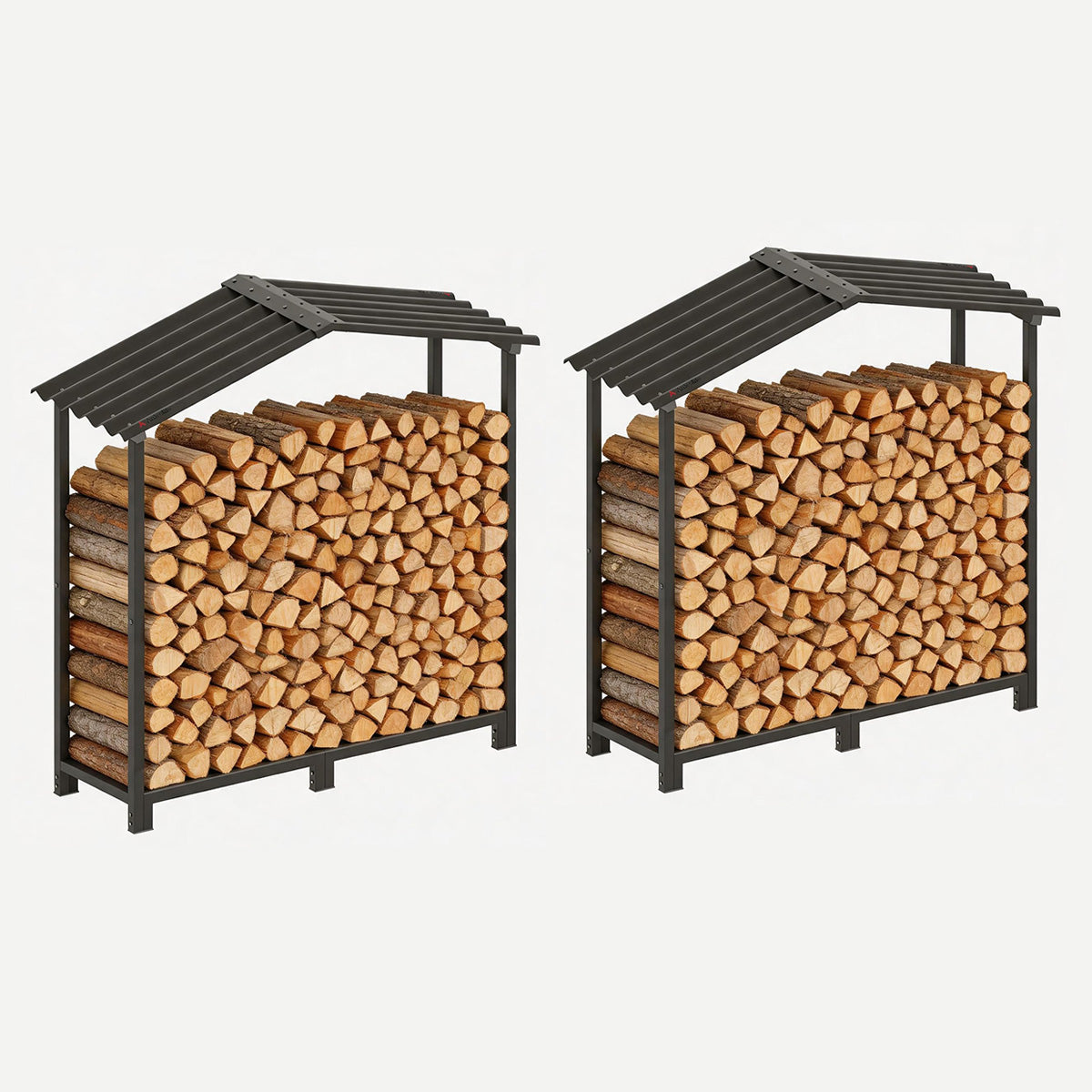 
24 Cubic Ft Outdoor Firewood Storage Shed, Heavy-Duty Galvanized Steel Log Rack with Metal Hardtop, 48"W × 18"D × 52"H