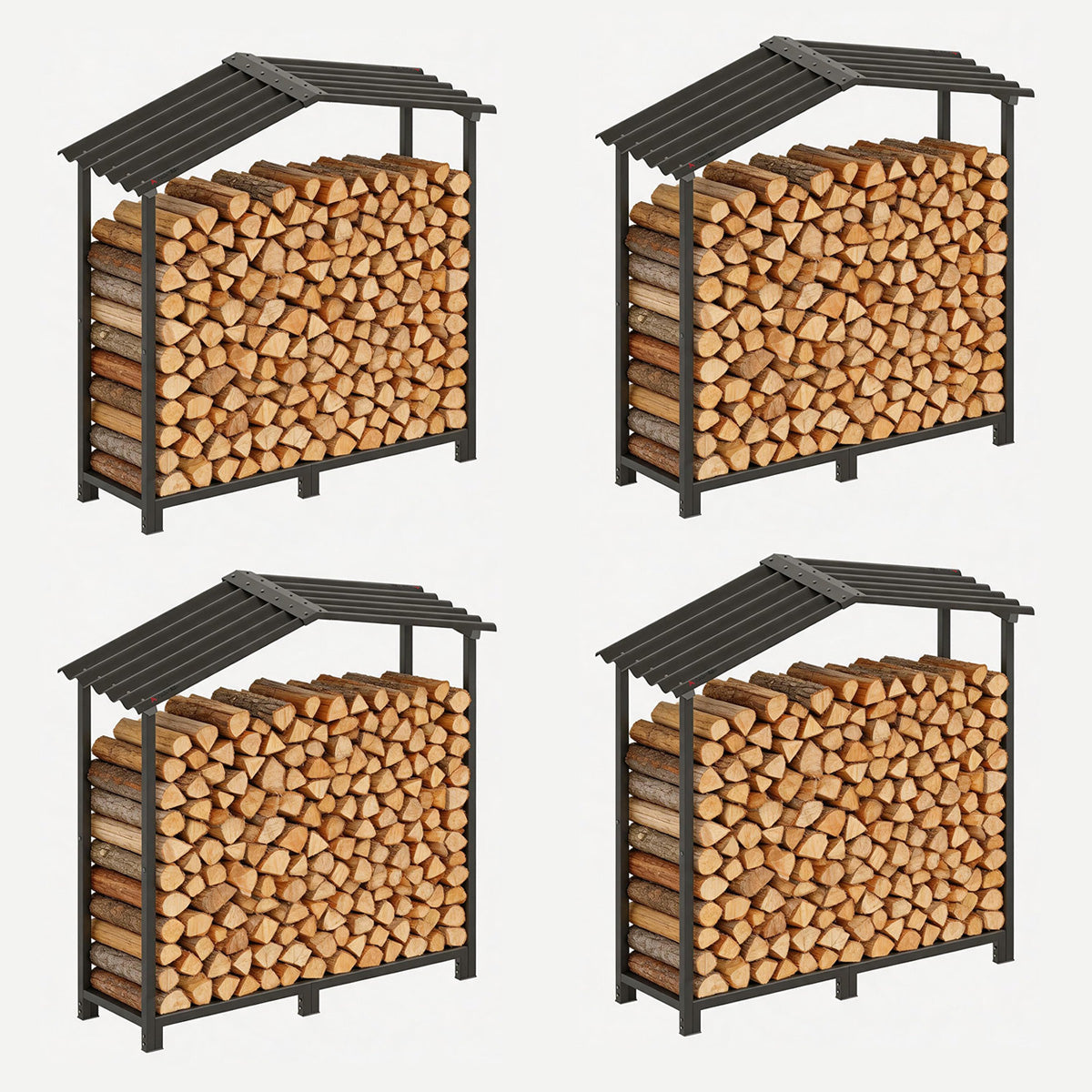 
24 Cubic Ft Outdoor Firewood Storage Shed, Heavy-Duty Galvanized Steel Log Rack with Metal Hardtop, 48"W × 18"D × 52"H