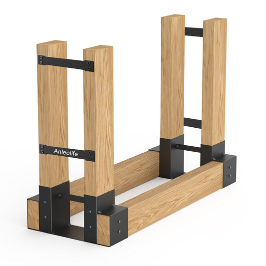 2-Bracket Kit,Anleolife Outdoor Firewood Log Rack Bracket Kit, Fireplace Wood Storage Holder - Adjustable to Any Length