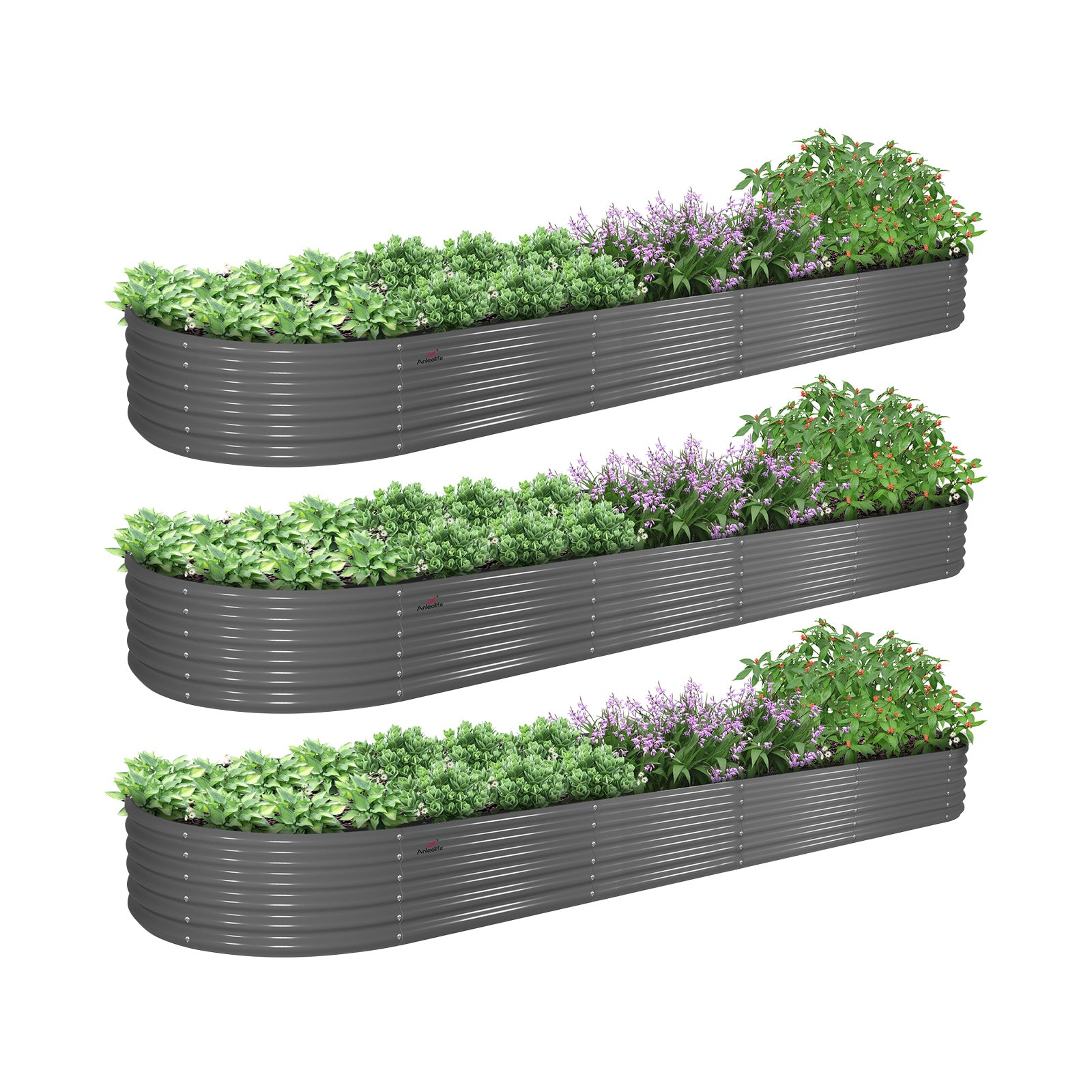 12x3x1.5ft Oval Modular Metal Raised Garden Bed Set (Classic White/Quartz Gray)