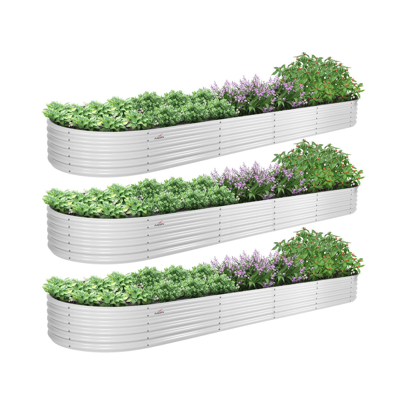12x3x1.5ft Oval Modular Metal Raised Garden Bed Set (White/Grey)
