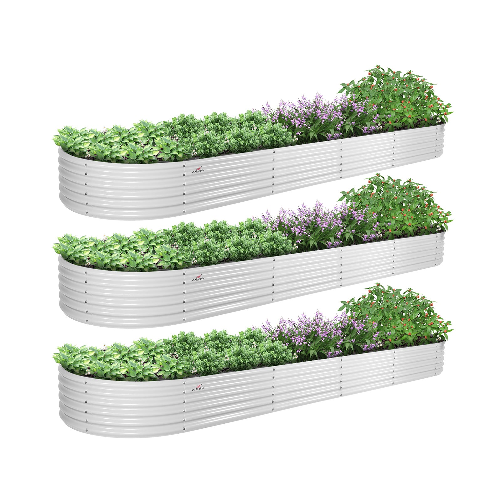 12x3x1.5ft Oval Modular Metal Raised Garden Bed Set (Classic White/Quartz Gray)