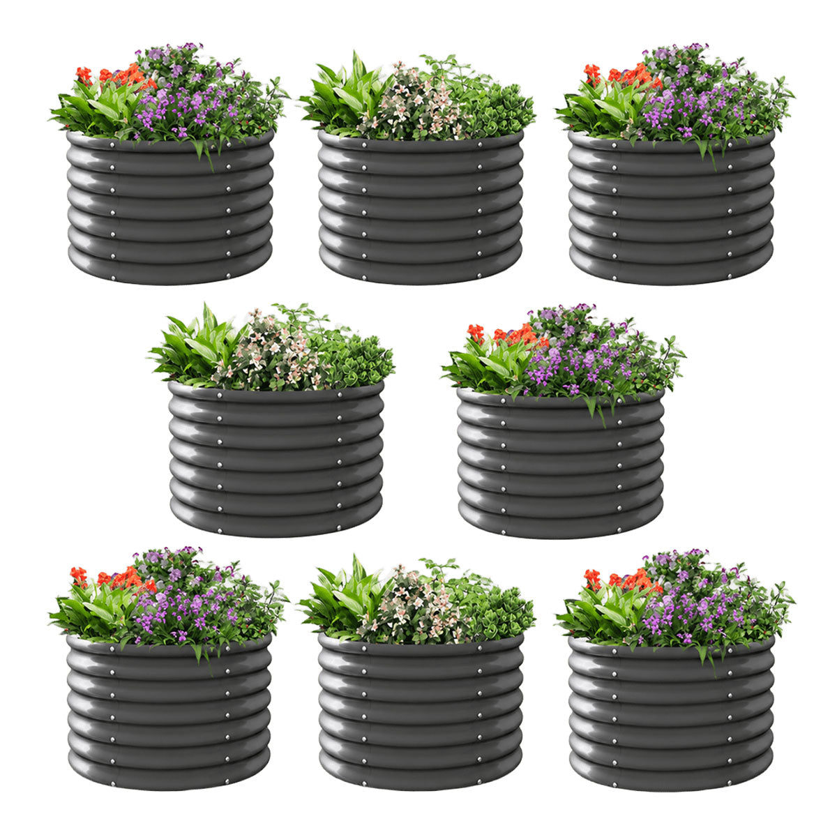 
24" Extra Tall 36" Wide Round Raised Garden Beds (Set of 2) - Quartz Gray /Antique White