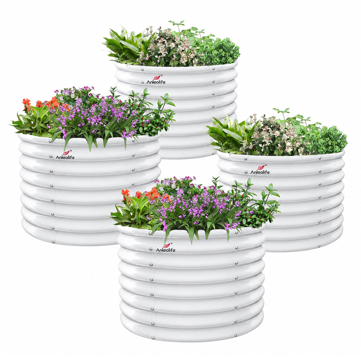 
24" Extra Tall 36" Wide Round Raised Garden Beds (Set of 2) - Quartz Gray /Antique White
