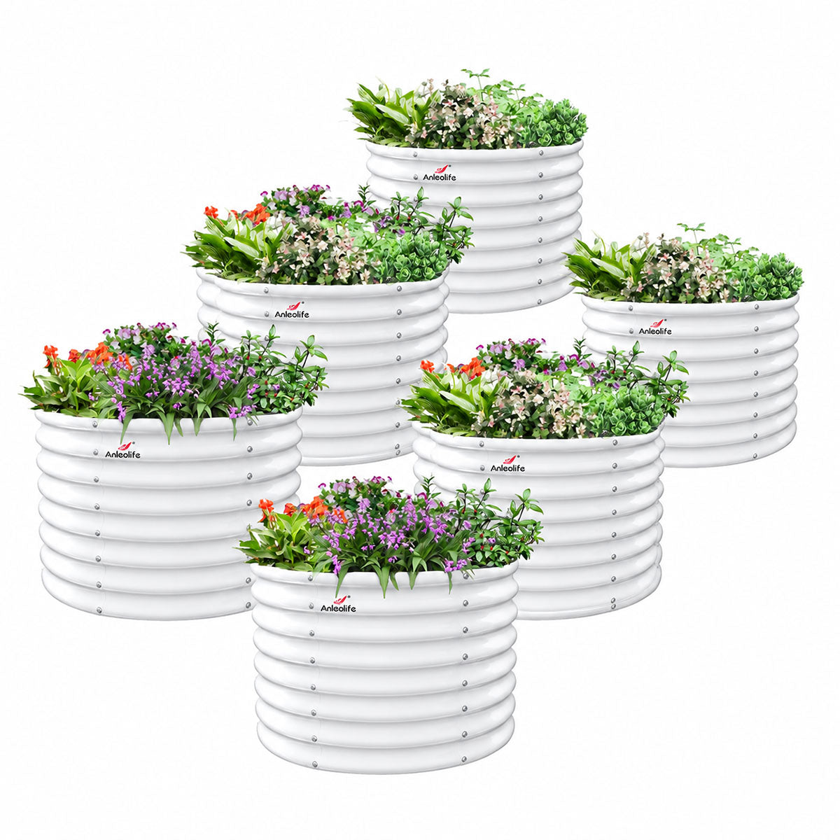 
24" Extra Tall 36" Wide Round Raised Garden Beds (Set of 2) - Quartz Gray /Antique White