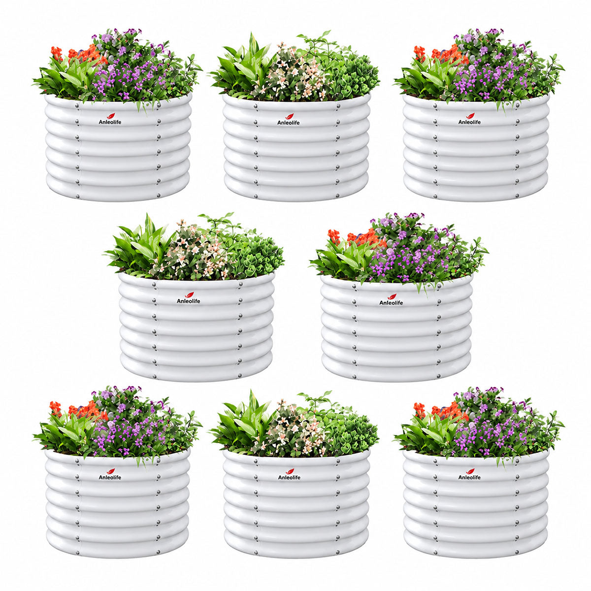 
24" Extra Tall 36" Wide Round Raised Garden Beds (Set of 2) - Quartz Gray /Antique White