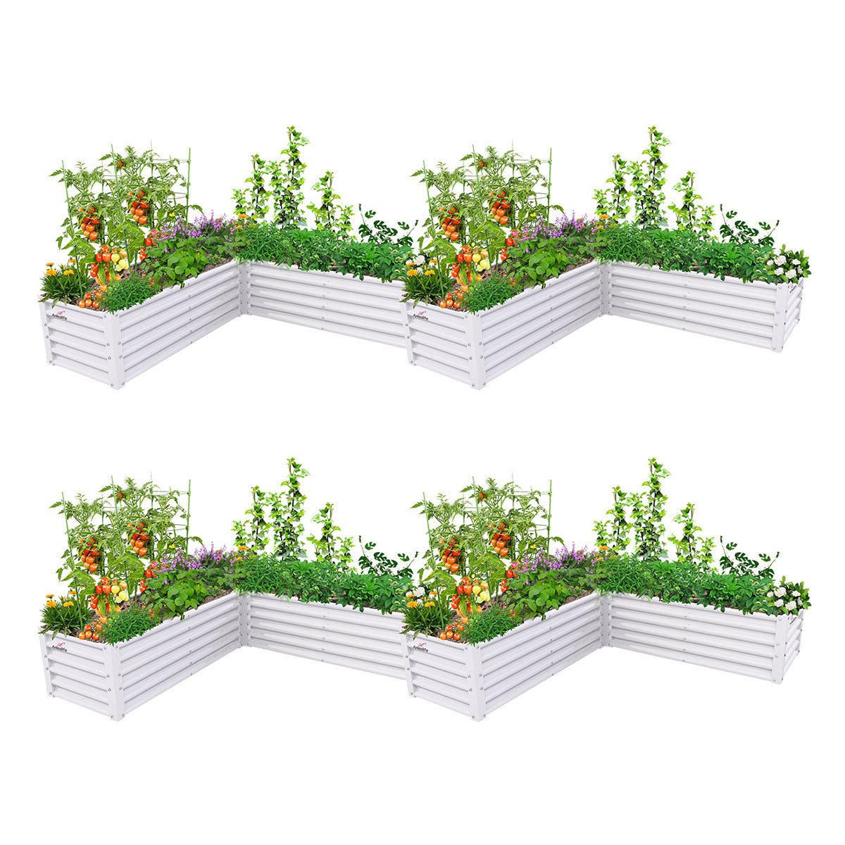 
74''x74''x18'' L-shaped Galvanized Steel Raised Garden Bed - Antique White