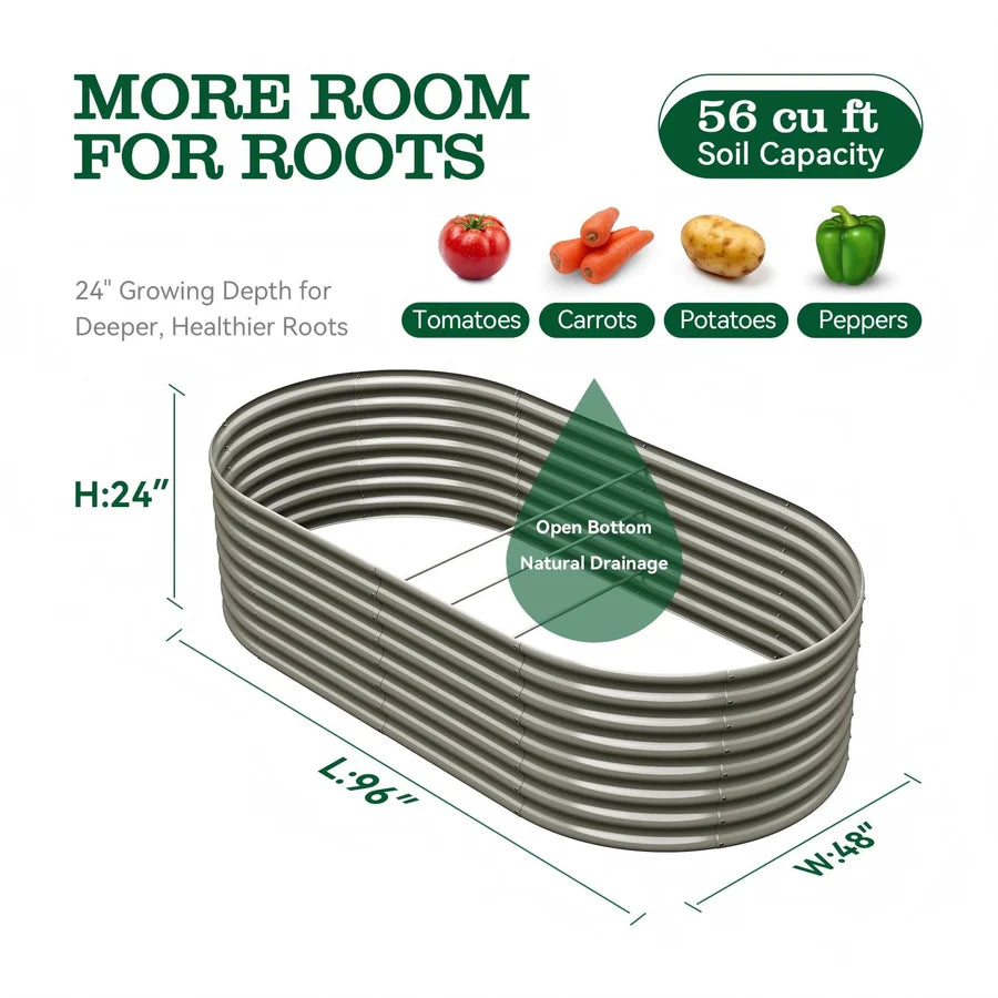 
Set of 8: 8x4x2ft Oval Modular Metal Raised Garden Beds (Quartz Gray/Antique White)