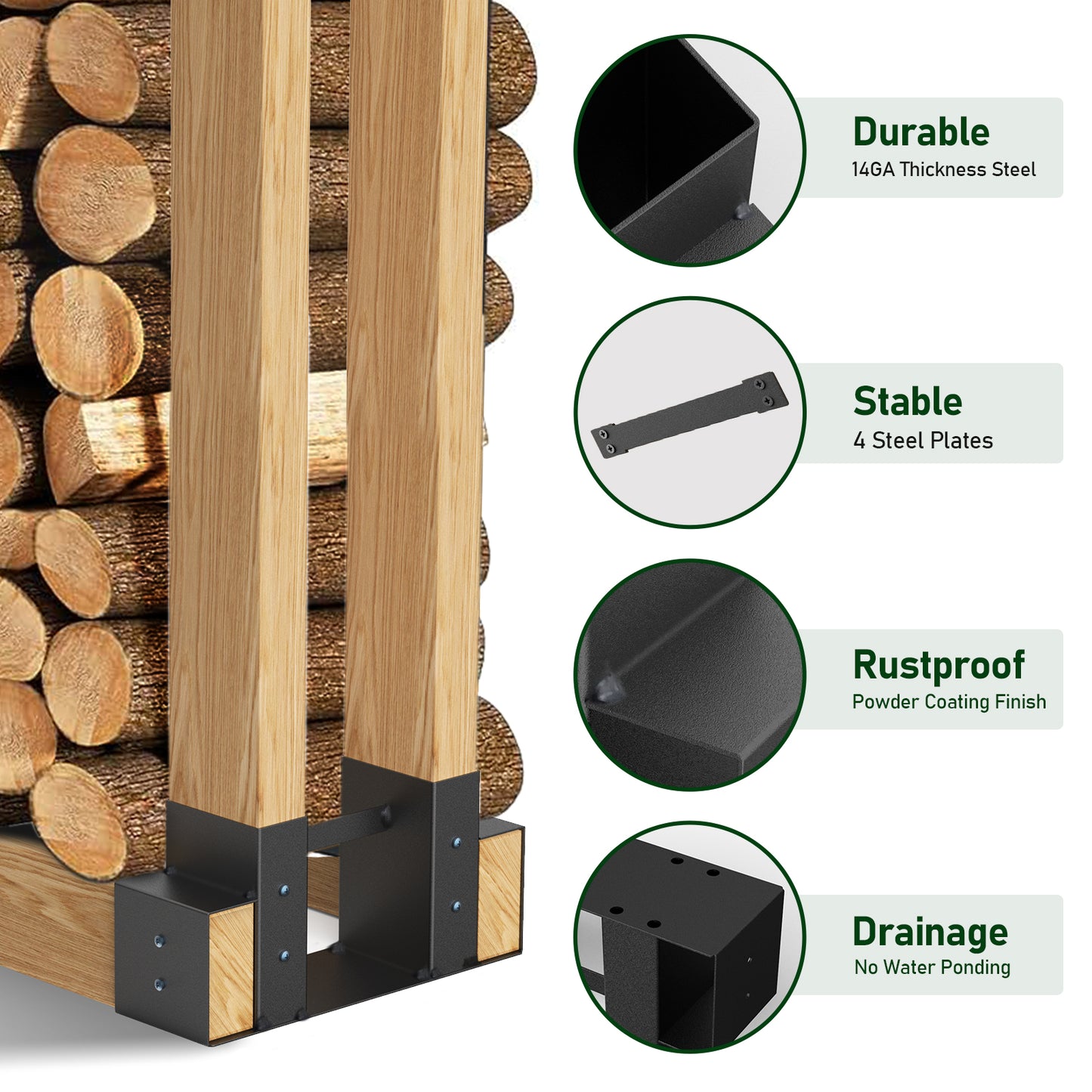 2-Bracket Kit,Anleolife Outdoor Firewood Log Rack Bracket Kit, Fireplace Wood Storage Holder - Adjustable to Any Length