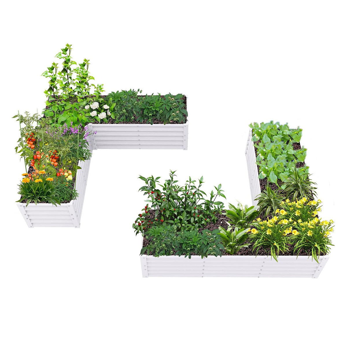 
74''x74''x18'' L-shaped Galvanized Steel Raised Garden Bed - Antique White