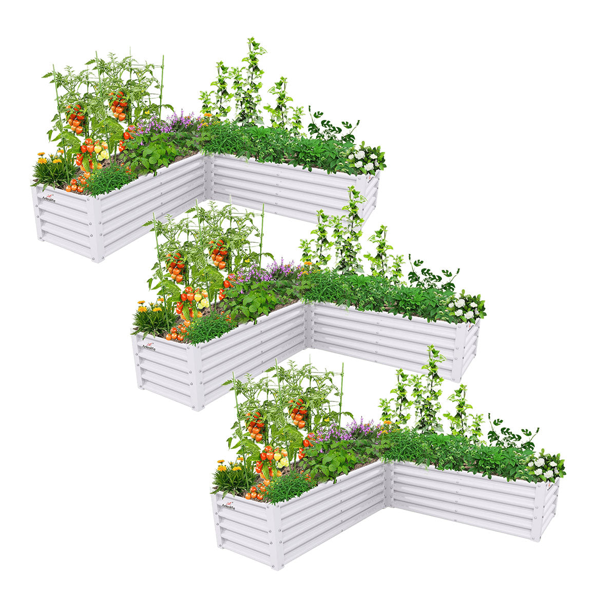 
74''x74''x18'' L-shaped Galvanized Steel Raised Garden Bed - Antique White