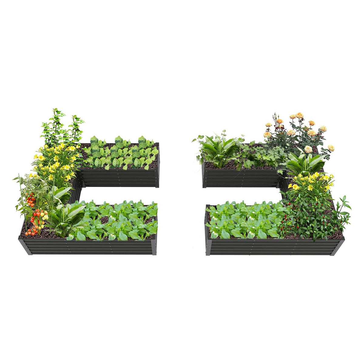 74''x74''x18'' U-shaped Galvanized Steel Raised Garden Bed - Quartz Gray