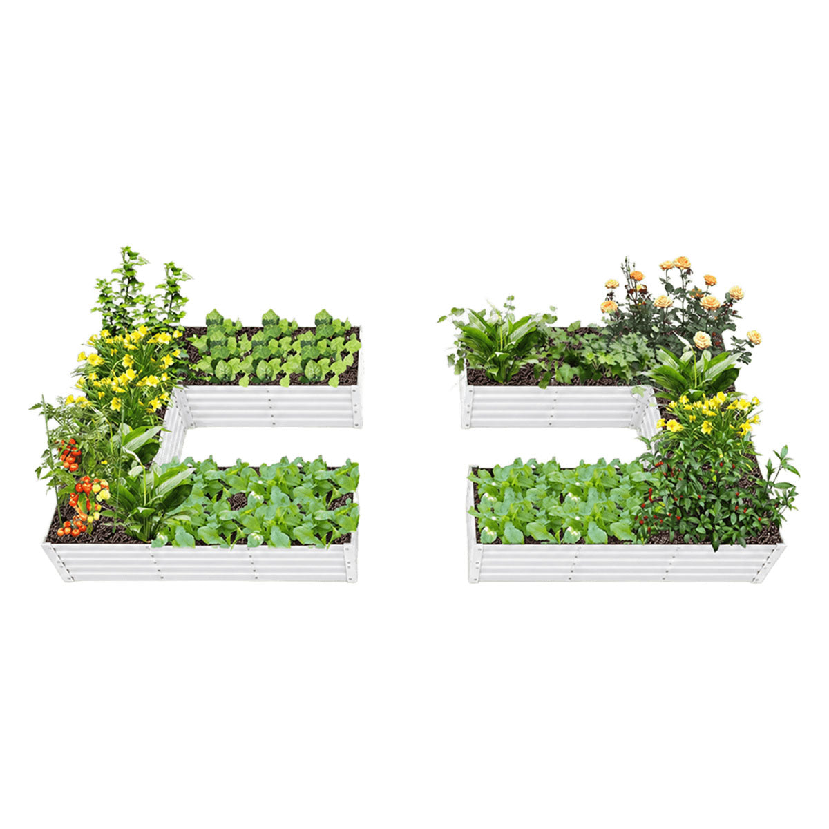 74''x74''x18'' U-shaped Galvanized Steel Raised Garden Bed - Classic White