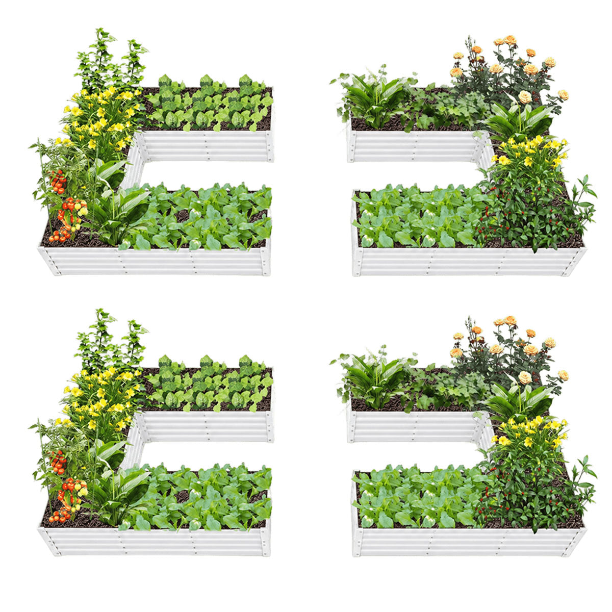 74''x74''x18'' U-shaped Galvanized Steel Raised Garden Bed - Classic White