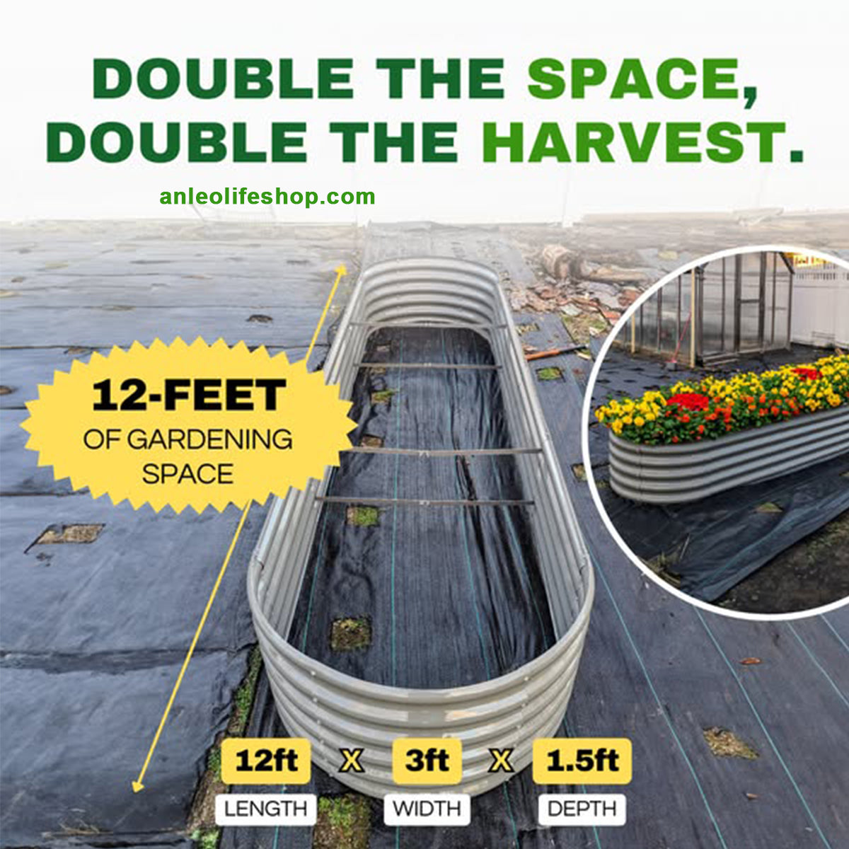 Set of 8: 12x3x1.5ft Oval Modular Metal Raised Garden Bed (Quartz Gray)