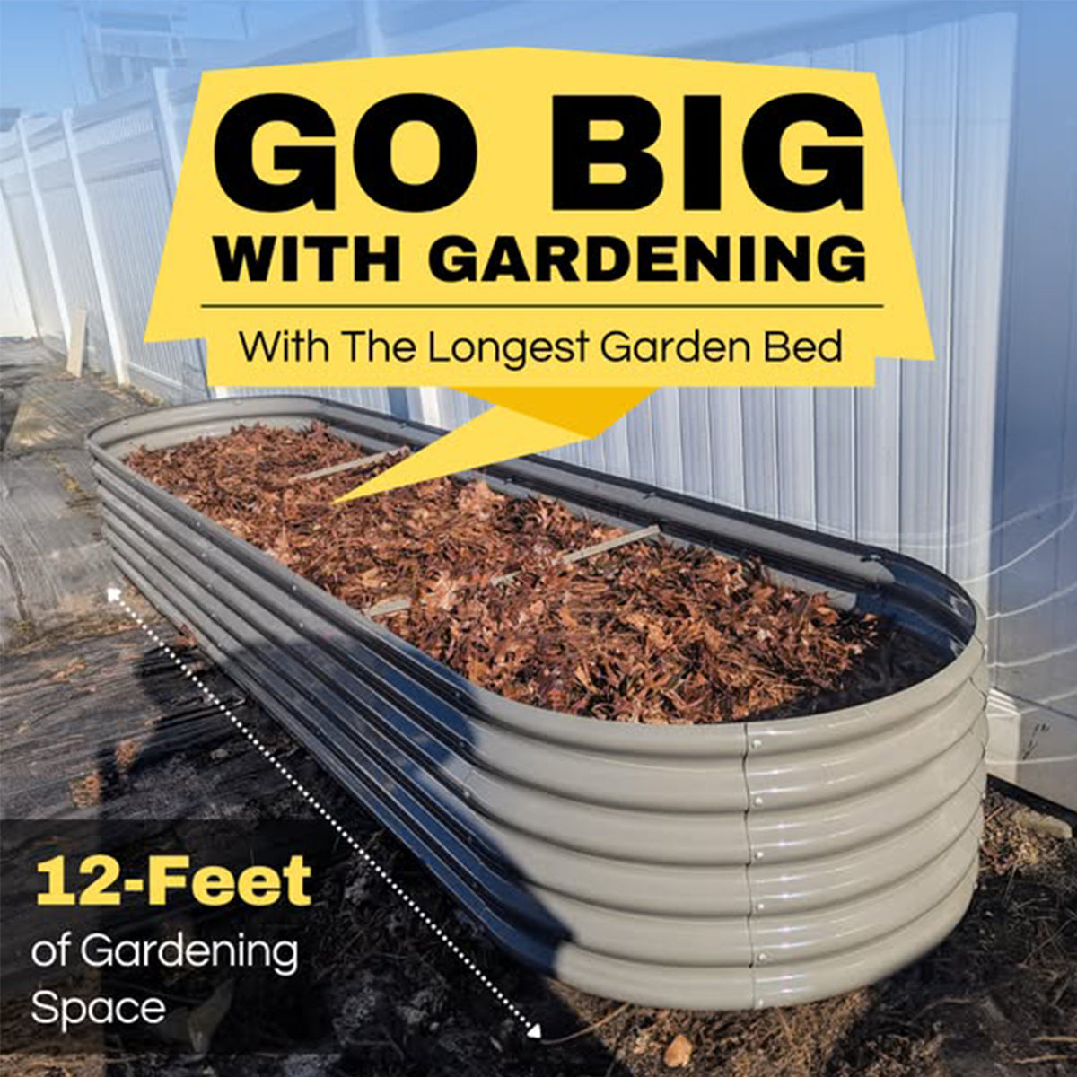 Set of 8: 12x3x1.5ft Oval Modular Metal Raised Garden Bed (Quartz Gray)