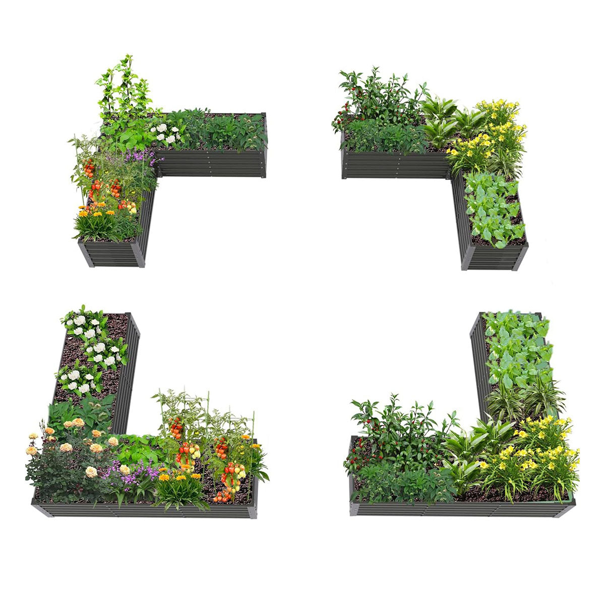 74''x74''x18'' L-shaped Galvanized Steel Raised Garden Bed - Quartz Gray