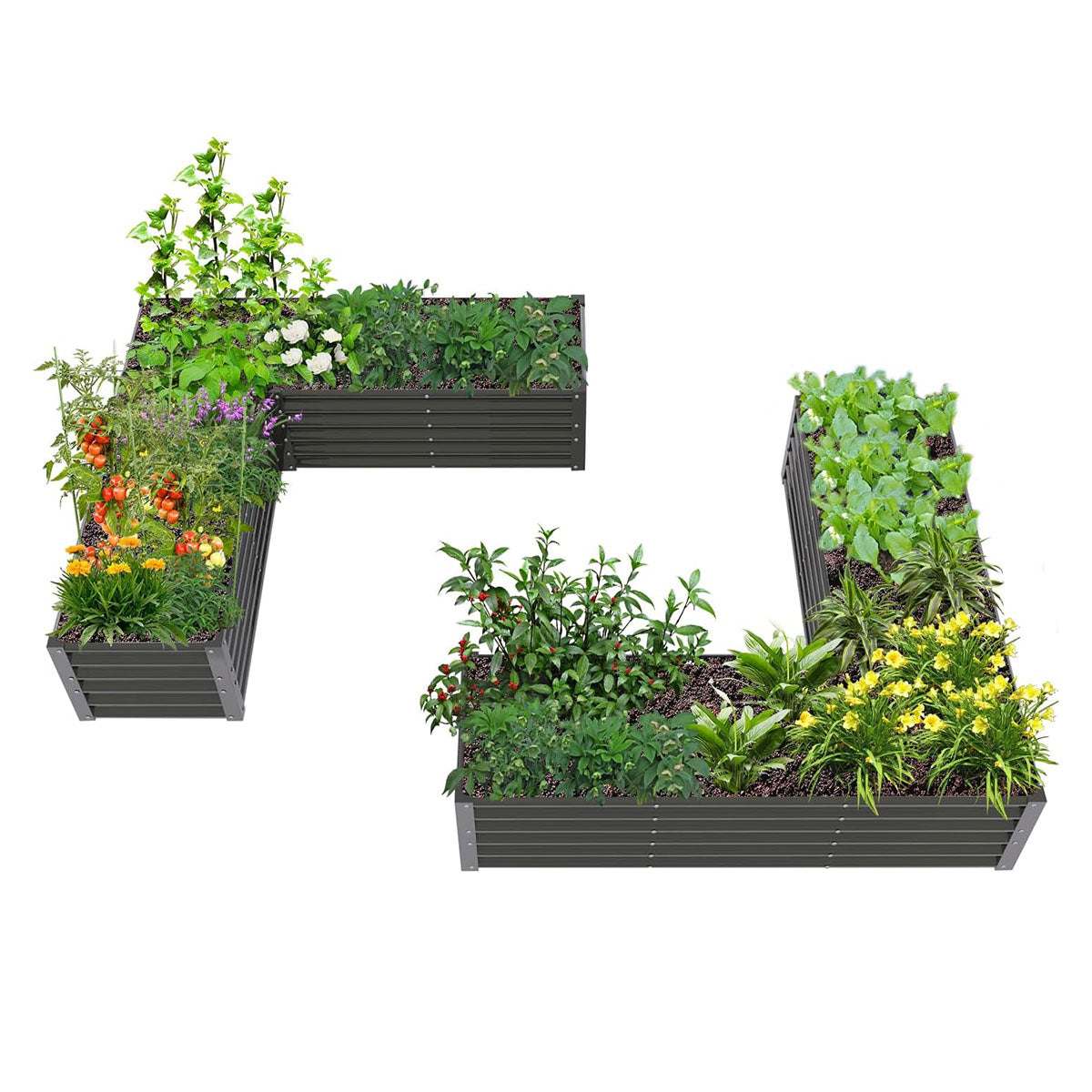 74''x74''x18'' L-shaped Galvanized Steel Raised Garden Bed - Quartz Gray