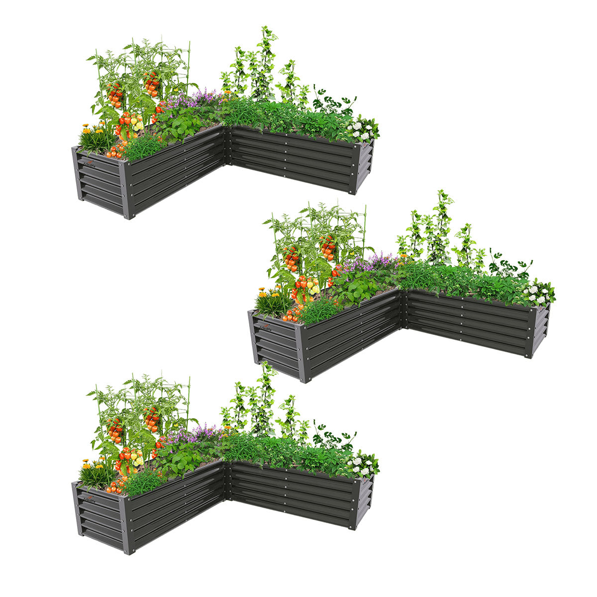 74''x74''x18'' L-shaped Galvanized Steel Raised Garden Bed - Quartz Gray
