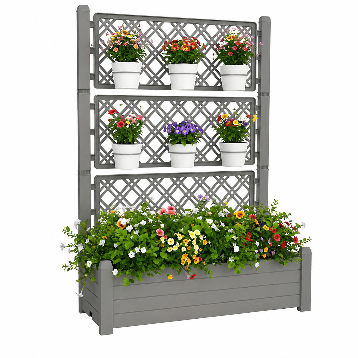 Raised Planter Box with Trellis & Built-in Water Reservoir