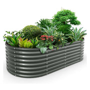 8x4x2ft  Oval Modular Sturdy Metal Raised Garden Bed Set (Quartz Gray)