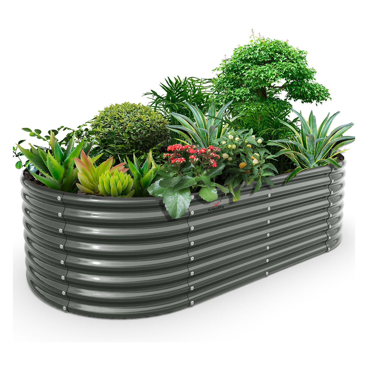 
Set of 12: 8x4x2ft Oval Modular Metal Raised Garden Beds (Quartz Gray)