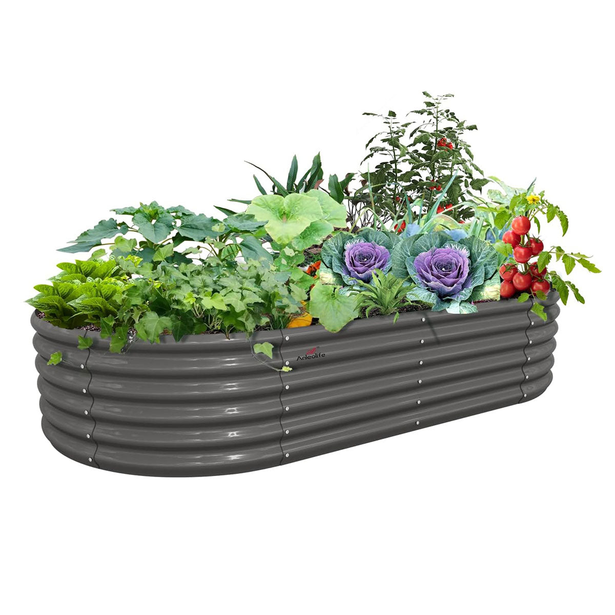 8x4x1.5ft  Oval Modular Sturdy Metal Raised Garden Bed Set (Quartz Gray)