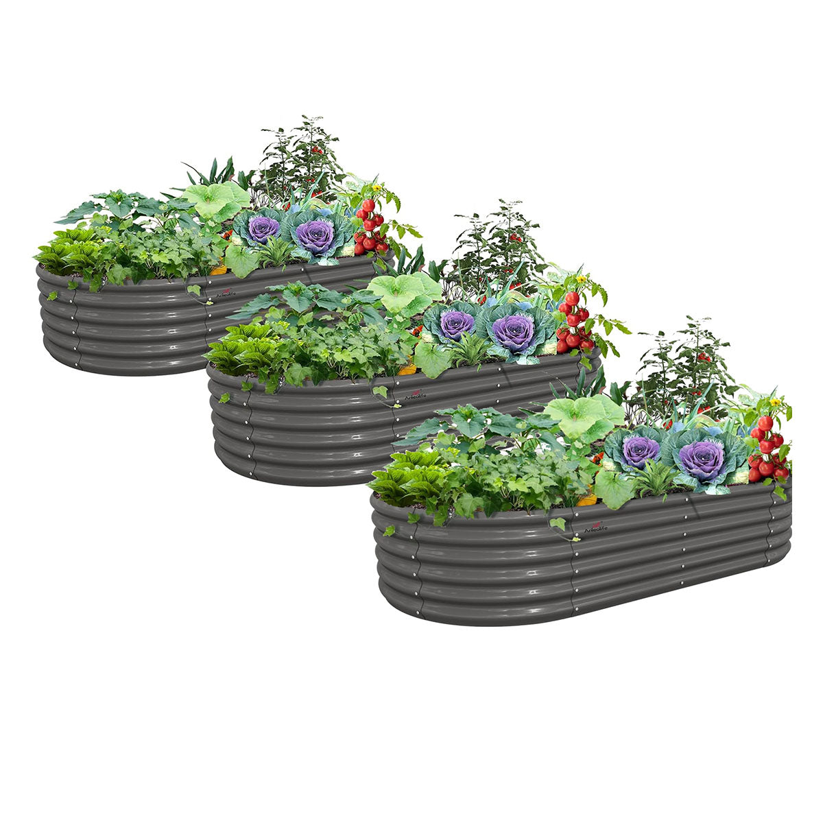 
8x4x1.5ft  Oval Modular Sturdy Metal Raised Garden Bed Set (Quartz Gray)