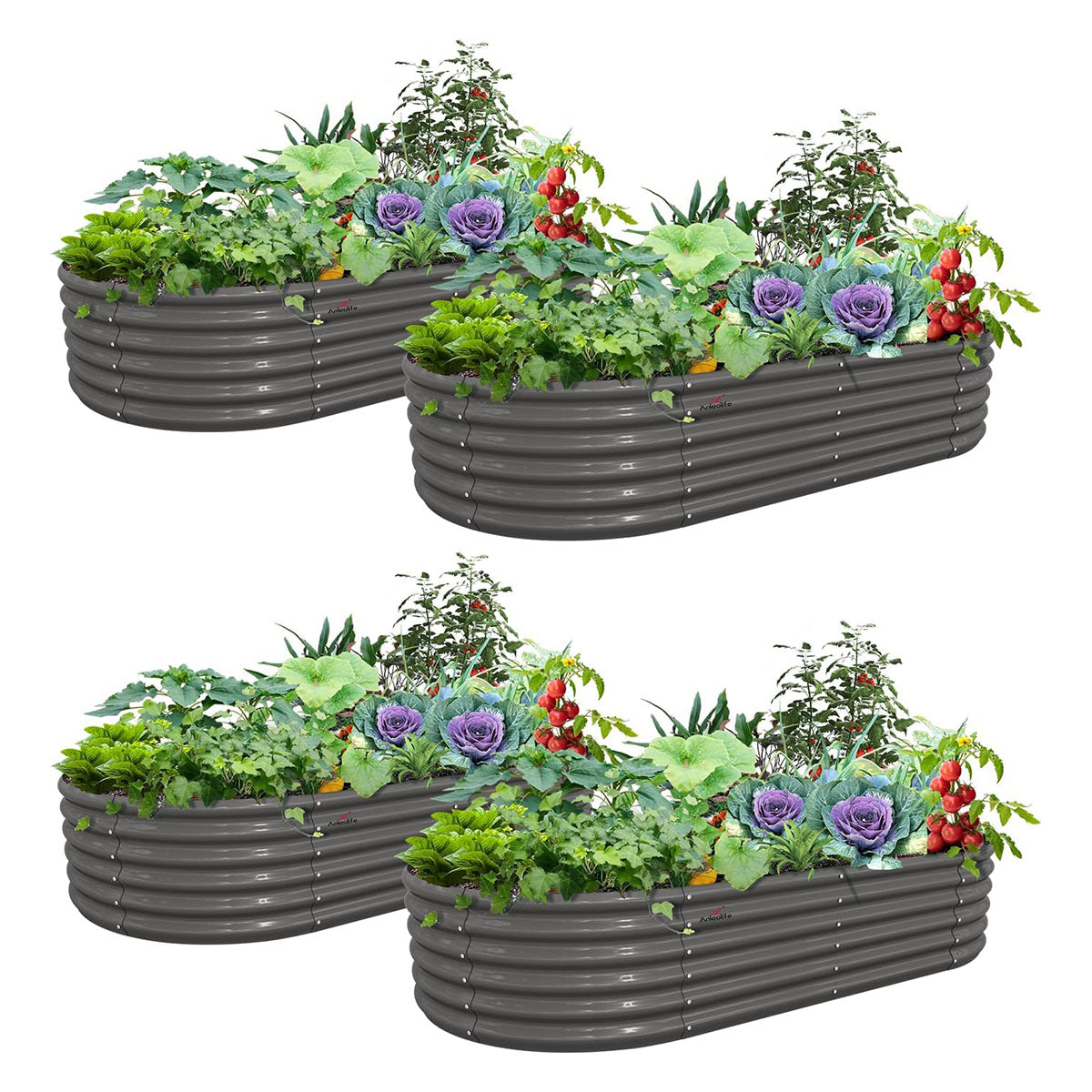
8x4x1.5ft  Oval Modular Sturdy Metal Raised Garden Bed Set (Quartz Gray)