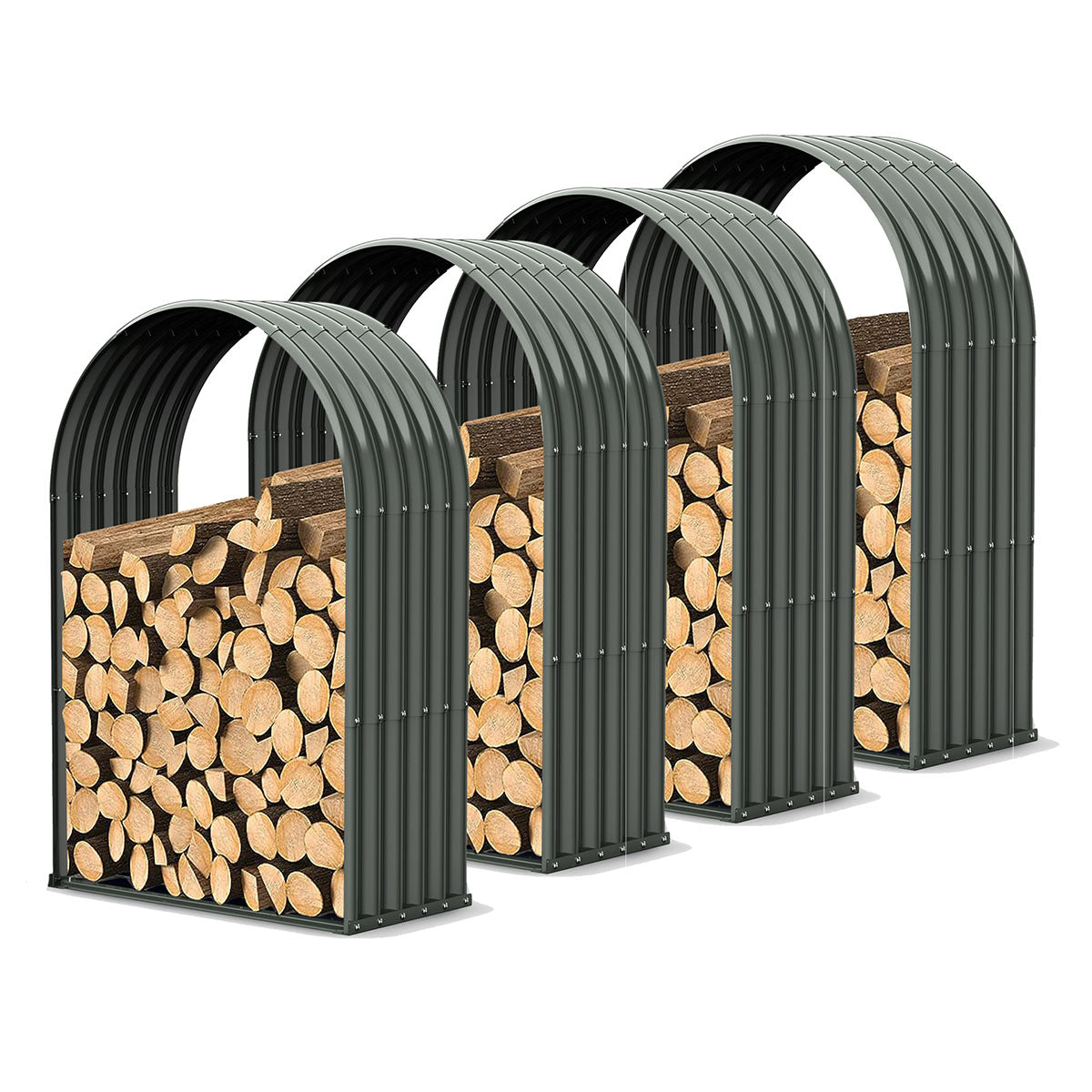 Set of 4, 20 Cubic Ft Each Firewood Storage Shed, Galvanized Steel Metal Log Rack, 36"W x 18"D x 54"H