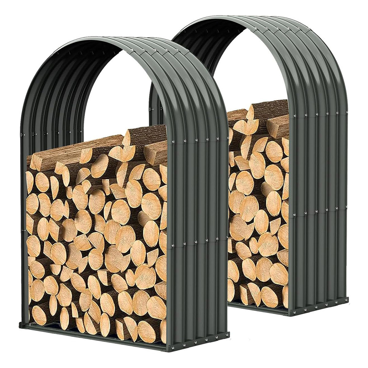 Set of 2, 20 Cubic Ft Each Firewood Storage Shed, Arch-Top Galvanized Steel Log Rack, 36"W x 18"D x 54"H