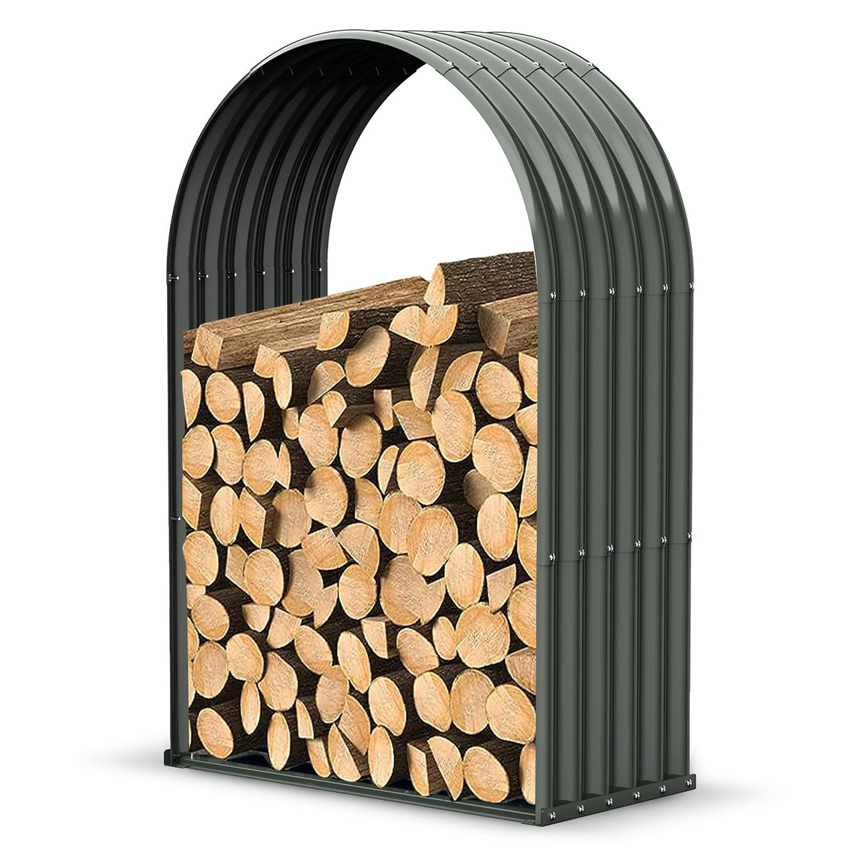 20 Cubic Ft Firewood Storage Shed, Corrugated Galvanized Steel Log Rack, 36"W x 18"D x 54"H