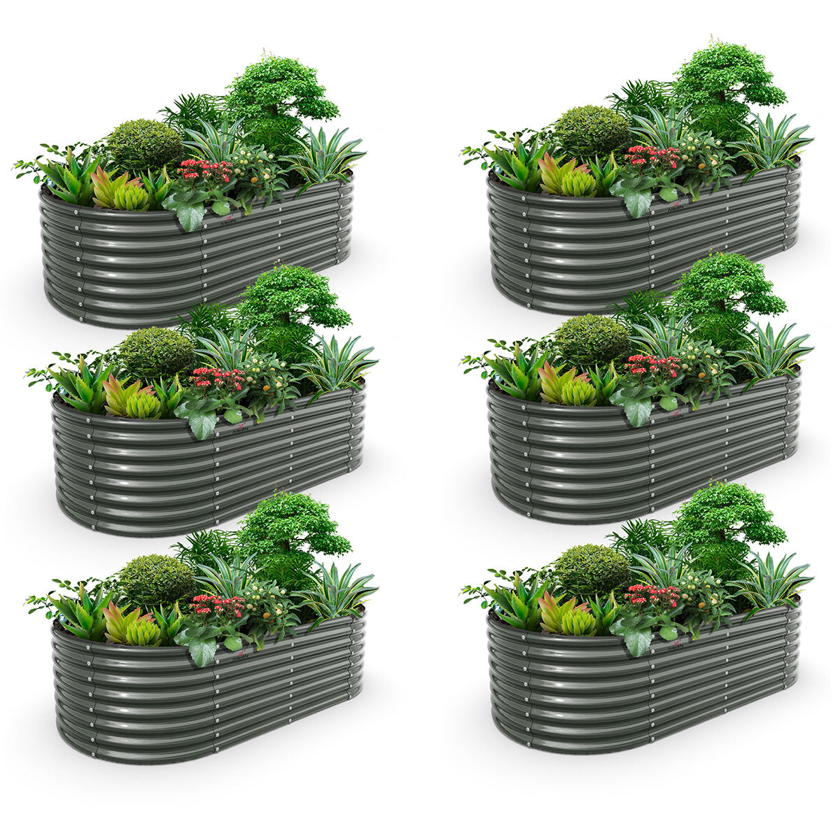 
Set of 6: 8x4x2ft Oval Modular Metal Raised Garden Beds (Quartz Gray)
