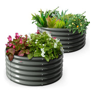 24" Extra Tall 35" Wide Round Raised Garden Beds (Set of 2) - Quartz Gray/Classic White
