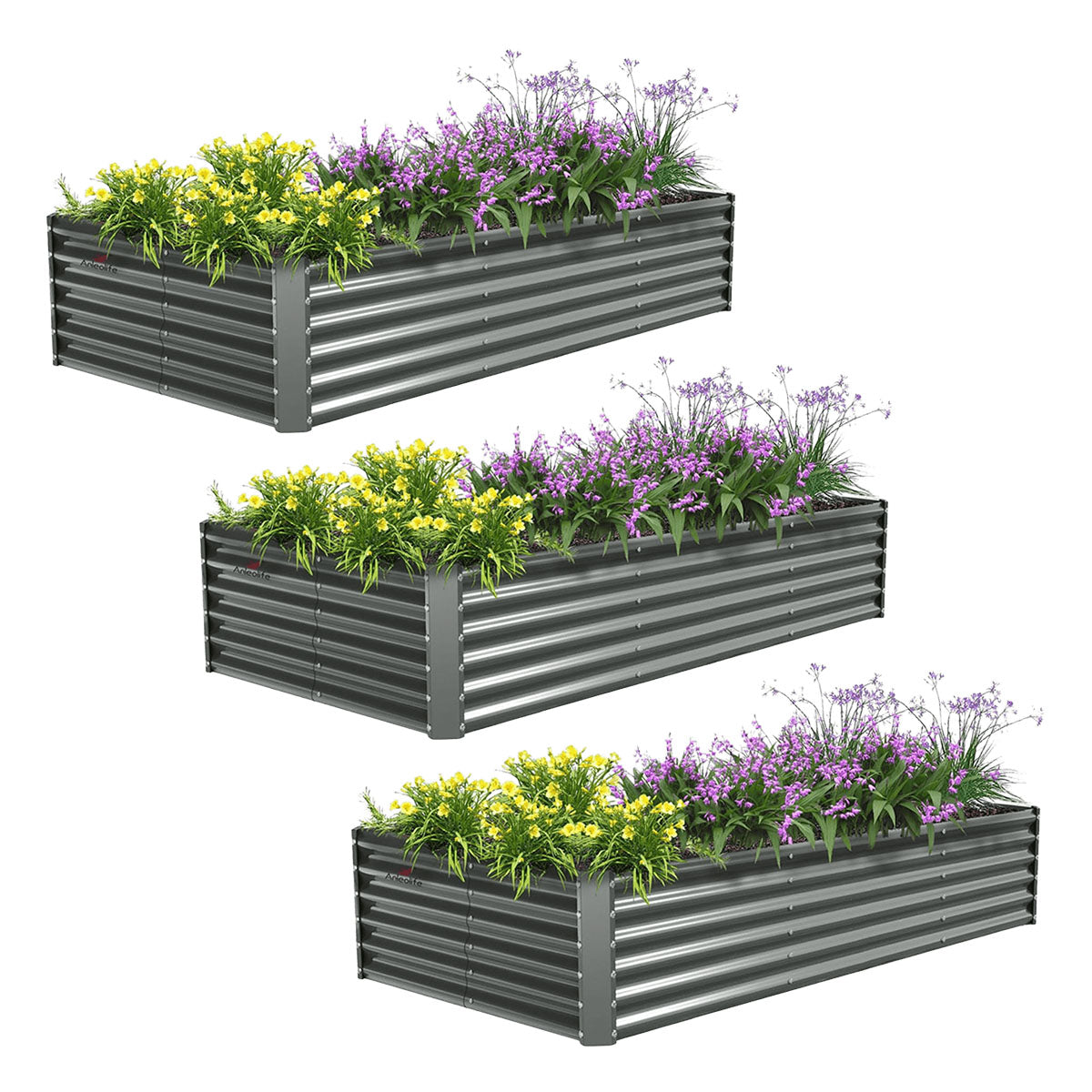 
8x4x1.5ft Rectangular Modular Metal Raised Garden Bed Set (Quartz Gray)