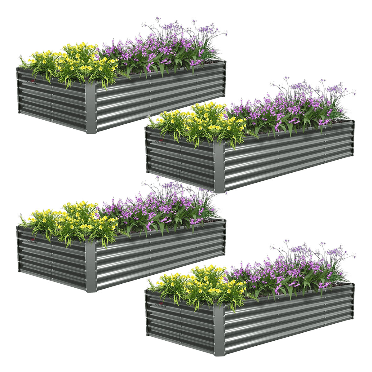 
8x4x1.5ft Rectangular Modular Metal Raised Garden Bed Set (Quartz Gray)