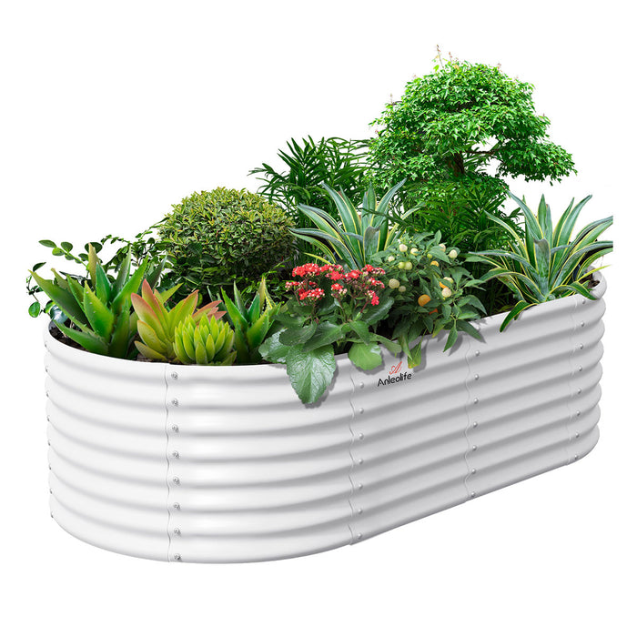 8x4x2ft Oval Modular Metal Raised Garden Bed (Antique White)