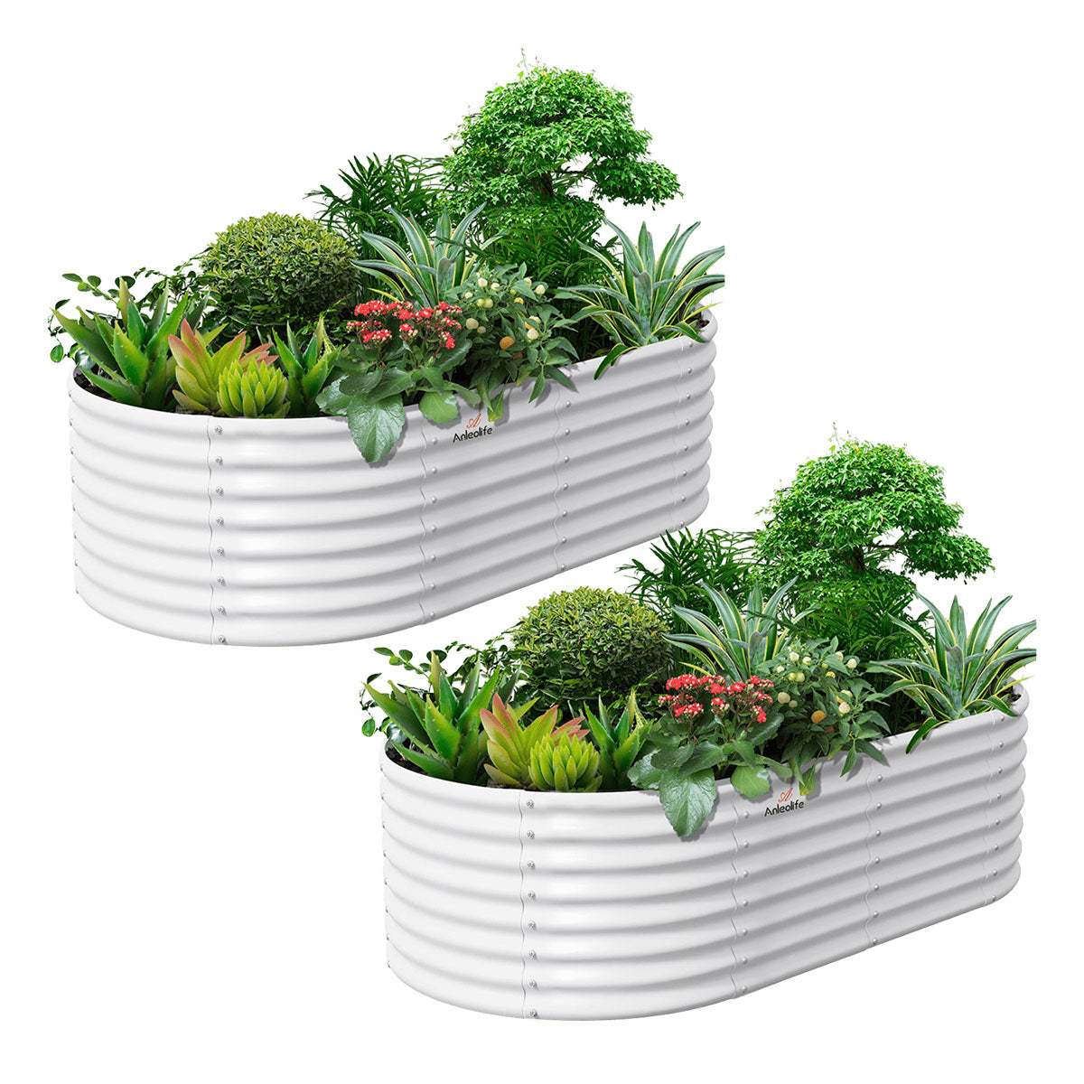 
8x4x2ft Oval Modular Metal Raised Garden Bed (Antique White)