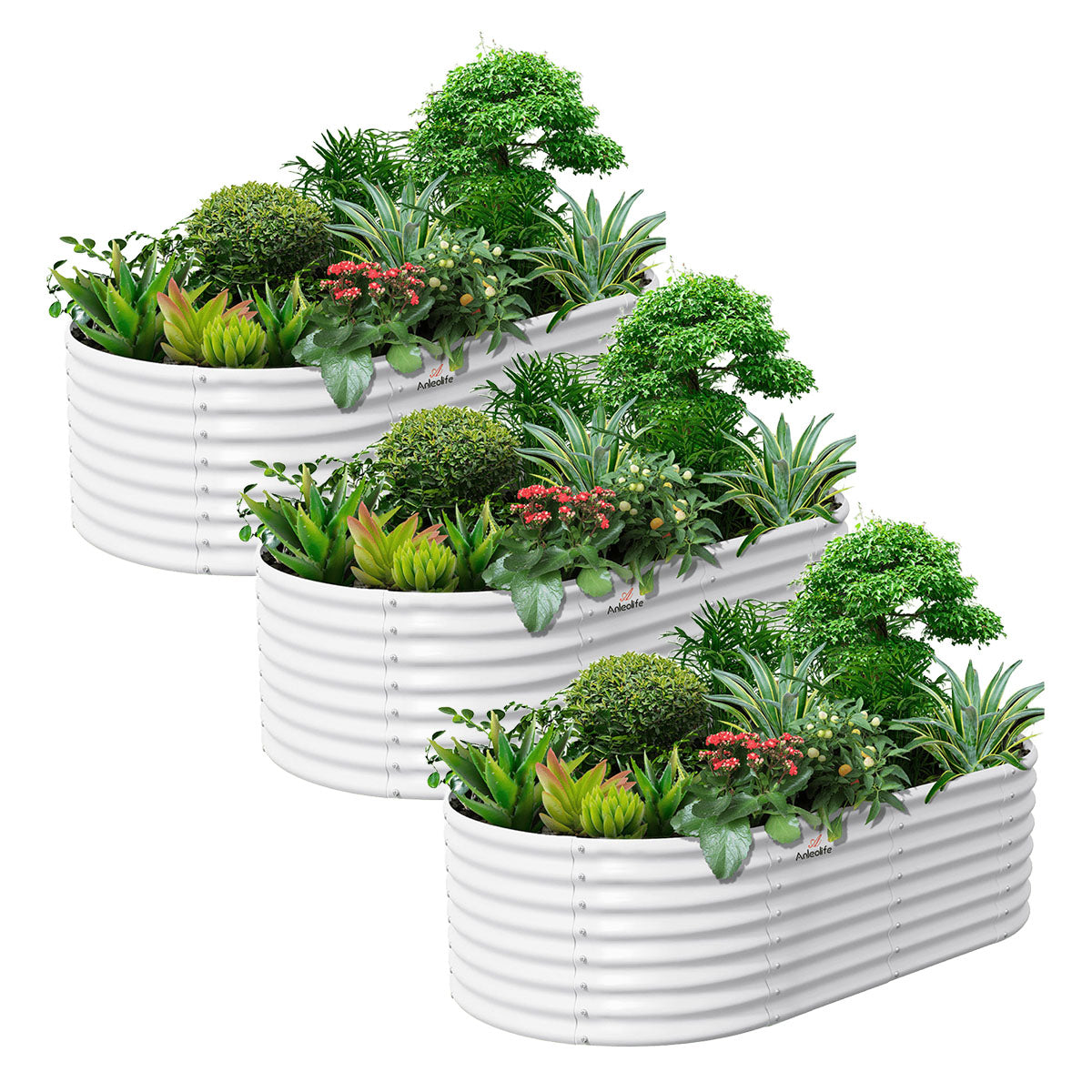 
8x4x2ft Oval Modular Metal Raised Garden Bed (Antique White)