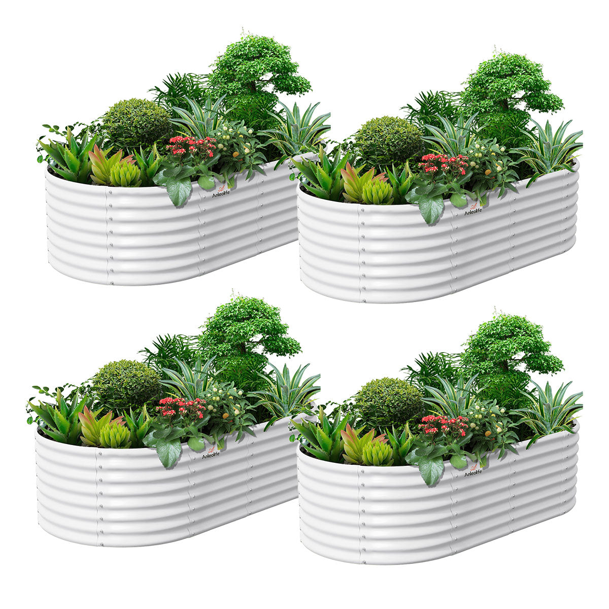 
8x4x2ft Oval Modular Metal Raised Garden Bed (Antique White)